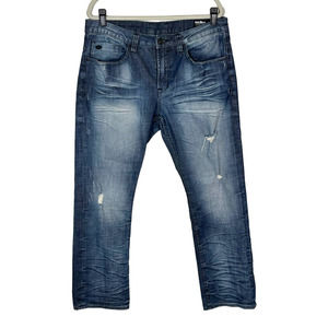 Buffalo David Bitton Six-X Slim Straight Stretch Distress Dark Denim Size 36x30